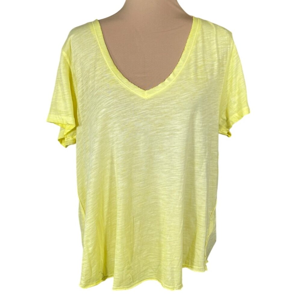 New Maeve Slouchy T-Shirt Butter Yellow Burnout XL Extra Large V-Neck